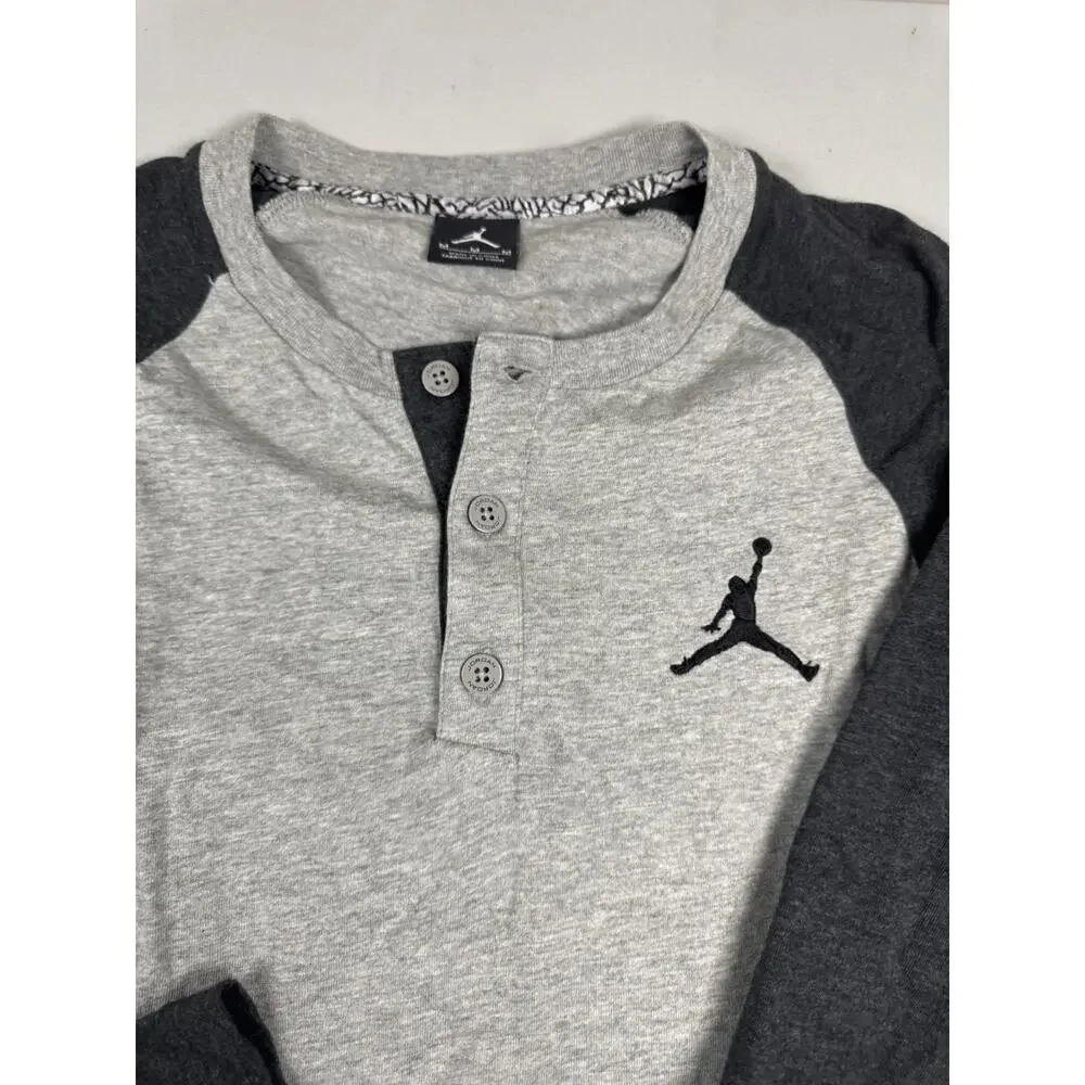Jordan Long Sleeve Henley Shirt Gray Charcoal Raglan Men’s Size M
